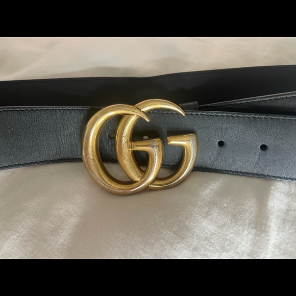 Wide leather belt with Double G buckle main image 4